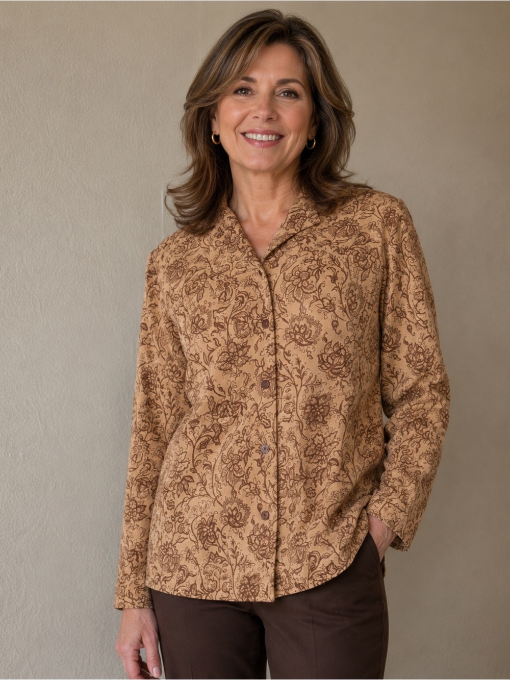 Sag Harbor Long Sleeve Blouse Top Jacket Tan Brown sz 6P